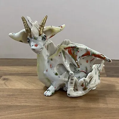 Buy Hand Crafted Dragon Sculpture Kruger Studio Pottery Cornwall White Green & Gold • 14£