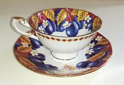 Buy Queens Fine Bone China VICTORIA PLUMS Cup & Saucer Wide Mouth Cabinet Piece • 14.99£