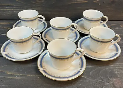 Buy Noritake Blue Dawn 6611 Cups And Saucers Set Of 6 Blue And Gold Rim Tea Coffee • 28.41£