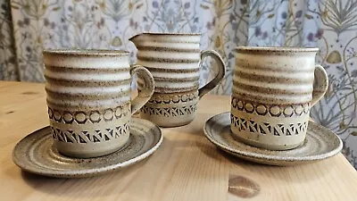 Buy 2 X Vintage 1970s Broadstairs Pottery Coffee Cups & Saucers  + Creamer Milk Jug • 16.50£