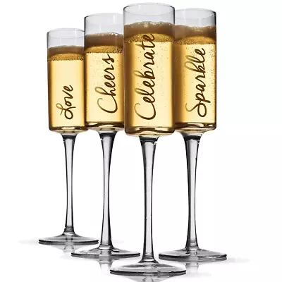 Buy Set Of 4 Champagne Flutes Glasses Cava Prosecco Glass Bubbles Glasses Wine Xmas  • 114.94£