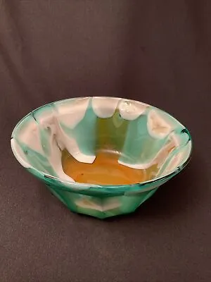 Buy A Beautiful Unusual Turquoise/White/Copper Coloured Art Glass Fruit Bowl ~ 23cm  • 30£