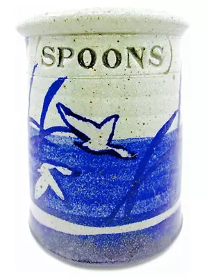 Buy Ocean View Spoon Jar,Stoneware,Blue Ocean,Birds,Foliage,Speckled Gray,Signed • 19.20£