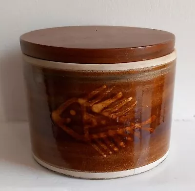 Buy Moss Cornwall Pottery Storage Jar With Lid. Brown With Fish Illustration • 7£