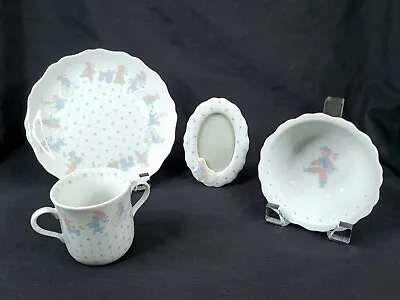 Buy Childs Dishes Toyland 4Pc Set Porcelain Plate Bowl Cup & Frame By Lynn Holly Vtg • 24.83£
