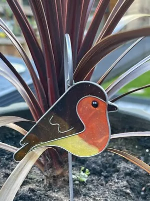 Buy Bird Stake Stained Glass Effect Suncatcher Plant Pot Decor Blue Tit Robin Gifts • 10.95£