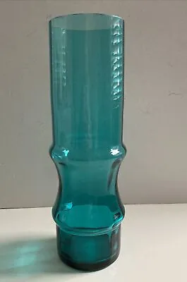 Buy Vintage Scandinavian Art Glass Vase Hooped + Lightly Ribbed Kingfisher Green  • 25£