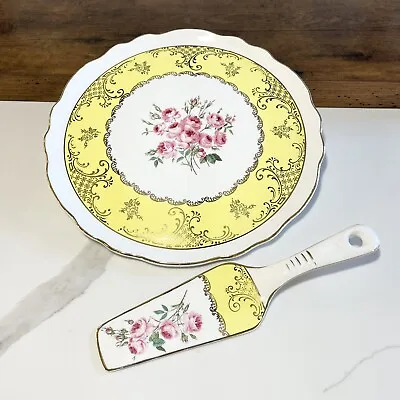 Buy James Kent Old Foley 1950s Cake Plate & Slice Chintz China Yellow Pink Roses Vtg • 14.99£