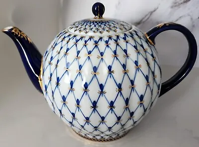Buy Vtg 90s Lomonosov Cobalt Net Tulip Teapot 10 Cups, 22k Gold♡Made In Russia Stamp • 230.52£