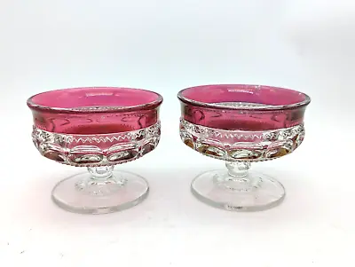 Buy King's Crown Thumbprint Ruby Red Pink Sherbet Dishes Tiffin Glass Co Set Of 2 • 13.38£