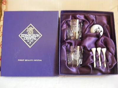 Buy Boxed Set Of 2 Edinburgh Crystal Shot Glasses With Golf Etchings Golf Ball 3 Tee • 14£