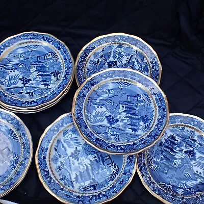 Buy Set Of 8 C1820 Antique Davenport Stone China Willow Pattern Bread Butter Plates • 64.95£