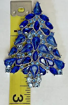 Buy Vintage Royal Blue Christmas Tree Crystal Glass Rhinestone Brooch Pin Holiday • 10.71£