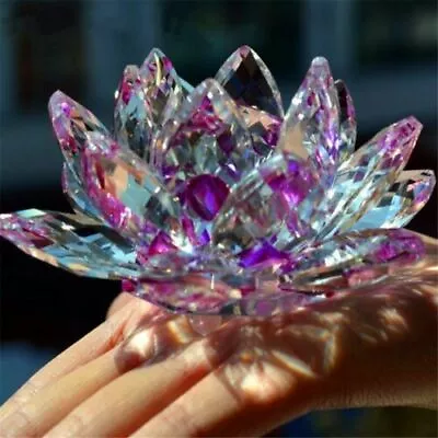 Buy Colorful Rainbow Color Crystal Sparkle Crystal Lotus Flower Ornaments Home Decor • 16.55£