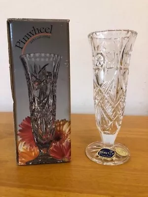 Buy Vintage  Pinwheel  24% Clear Lead Crystal Vase. Bohemia Czech Republic In Box. • 12£