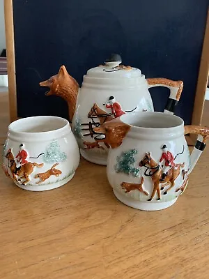 Buy Vintage Portland Pottery Cobridge Fox Head Hound Hunting Teapot, Milk & Sugar • 15.99£