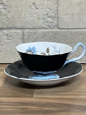 Buy Vintage Queen Anne Bone China Tea Cup Saucer Set Blue Floral Pattern 260A Black • 18.99£