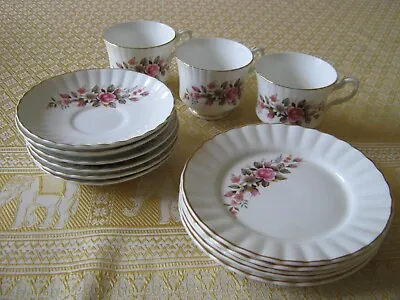 Buy Vintage English Bone China 5 Side Plates, 6 Saucers, 3 Cups Rose Pattern • 9.99£
