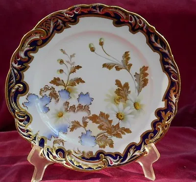 Buy Victorian Antique Cabinet Plate Cobalt Pierced England Floral Daisy Handpainted • 105.14£