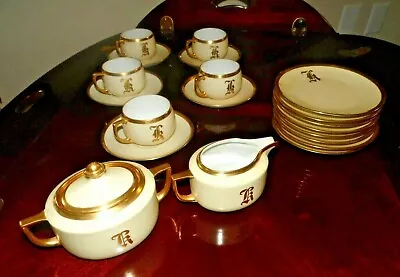 Buy Vintage Thomas Gold Rimmed Bavaria Set With  K  Monogram 8 Plt, 5 Cup/Sau SU/CR • 43.16£