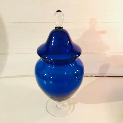 Buy Vintage Empoli Glass Bon Bon Apothecary Jar. Deep Blue 1960s 1970s  MCM • 16£