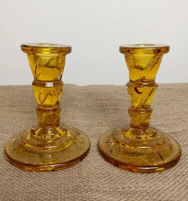 Buy Vintage Amber Glass Candlesticks Candle Holders  Ornate • 26.99£