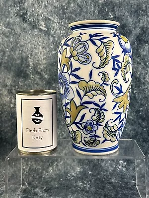 Buy RARE & UNUSUAL Stunning Blue, White & Yellow Ceramic Vase - Unglazed On Outside • 45£
