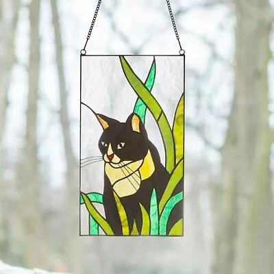 Buy Stained Glass Window Panel Handcrafted Tiffany Style Suncatcher -Kitty 8x14.5in • 85.17£
