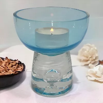 Buy Glass Candle Holder - Clear With Pale Blue Bowl - Weddings & Events • 3.50£