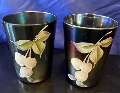 Buy Fenton Cherry Blossom Carnival Glass Tumblers Handpainted Antique ~7oz • 28.81£