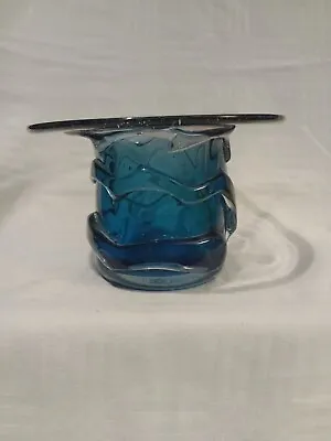 Buy 1970s Signed Mdina Michael Harris Blue Glass Top Hat Vase • 24.95£