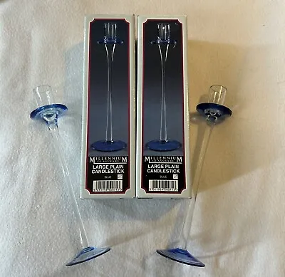 Buy 2 X Bnib Millennium Glassware Handmade Candle Holders In Clear & Blue • 7.99£