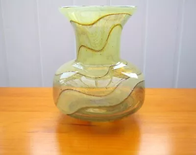 Buy Vintage MDINA Art Glass Vase Green & Gold Swirl Pattern 16 Cm Tall Heavy • 9.99£
