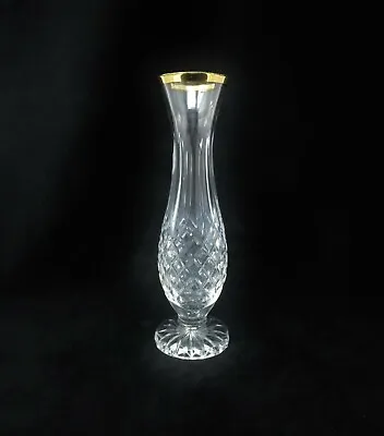 Buy Vtg Wedgwood Clear Crystal Gold Rimmed 8  Bud Vase Fancy Hollywood Regency • 27.02£