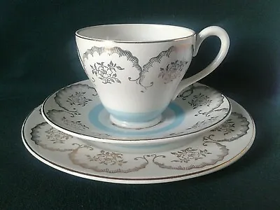 Buy Myott China Lyke Tea Trio Ironstone Teacup Saucer And Side Plate In Blue & Gold • 44.95£