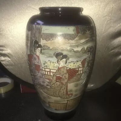 Buy Vintage Period  Japanese  Satsuma  Cobalt Blue Vase 31cm • 29.99£