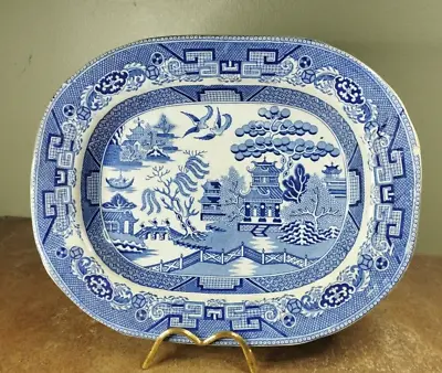 Buy Antique, C1850, Blue Willow Pattern Meat Plate Or Serving Platter 25.5 X 32cm • 19.95£
