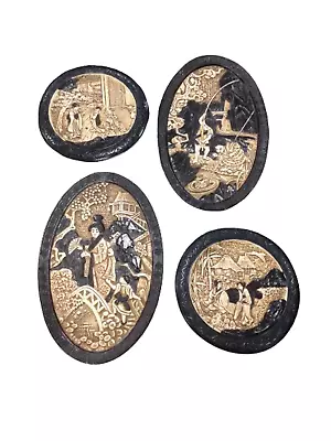 Buy 4x Bretby Antique Pottery Oriental Japanese Wall Plaque Home Décor White/Black   • 10.50£
