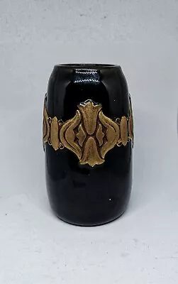 Buy Art Nouveau Small  Vase Ceramic Signed Brown Matte Gold Decor  • 29£