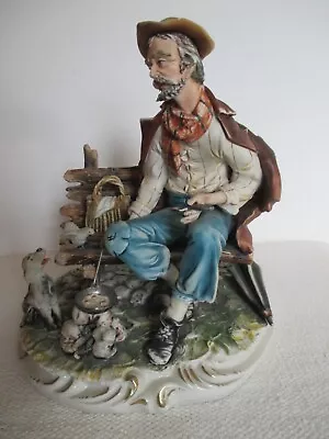 Buy V Large Capodimonte Porcelain Figurine Tramp On Bench With Dog Special Edition • 24£