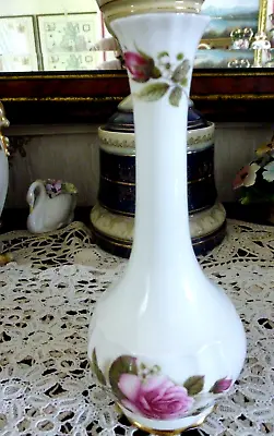 Buy Crown Fine Bone China Vase, Staffordshire England, Pink Rose Design 19.5cm • 10.99£