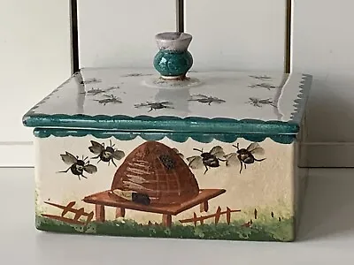 Buy Antique Wemyss Pottery Beehive Honey Bees Square Box & Thistle Finial Cover 5.5  • 100£