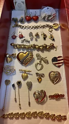Buy VTG Costume Jewelry Lot 24 Heart Shaped Brooches Bracelets Stick Pins Earrings • 91.60£