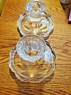 Buy Vintage Pair Of Clear Glass Candle Stick Holders 5  X 2.5  Cut Glass • 3.78£