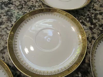Buy Antique Gilt 11 Saucers  Limoges France China Embossed Gold Perfect • 53.01£