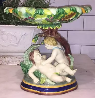 Buy Magnificent Rare Large Antique Copeland Large Majolica Two Putti Comport  Signed • 119.99£