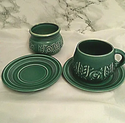 Buy Shorter & Sons Art Pottery Cup Saucer & Sugar Bowl Green  • 4.99£