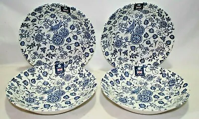Buy Royal Wessex Blue & White Floral Bird Porcelain Pasta Serving Bowls Set Of 4 New • 52.09£