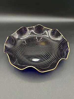 Buy Cobalt & Gold Chance Bros Glass Plate, 1955 Swirl Pattern By Margaret Casson. • 17.03£