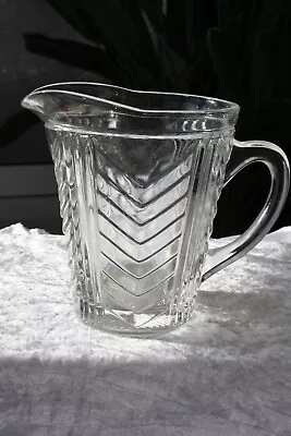 Buy Vintage Clear Glass Large Pedestal Jug Pitcher Lemonade Deco Chevron Davidson? • 7.50£